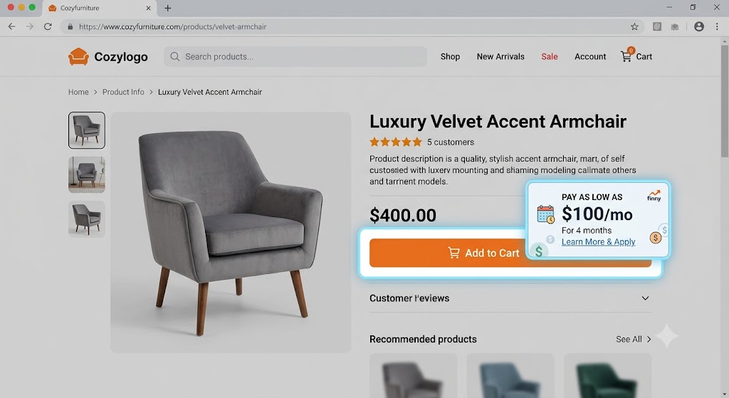E-commerce product page showing dynamic customer financing solutions