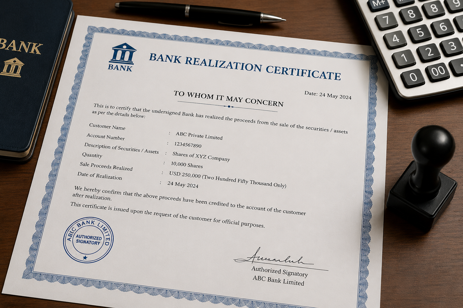 Best Bank Realization Certificate